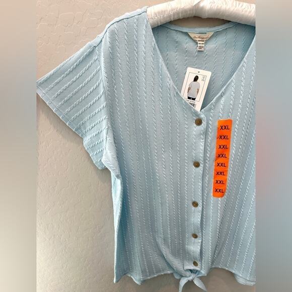 WEATHERPROOF VINTAGE | Button Front Blouse Light Blue Short Sleeve NWT | XXL - Picture 2 of 7